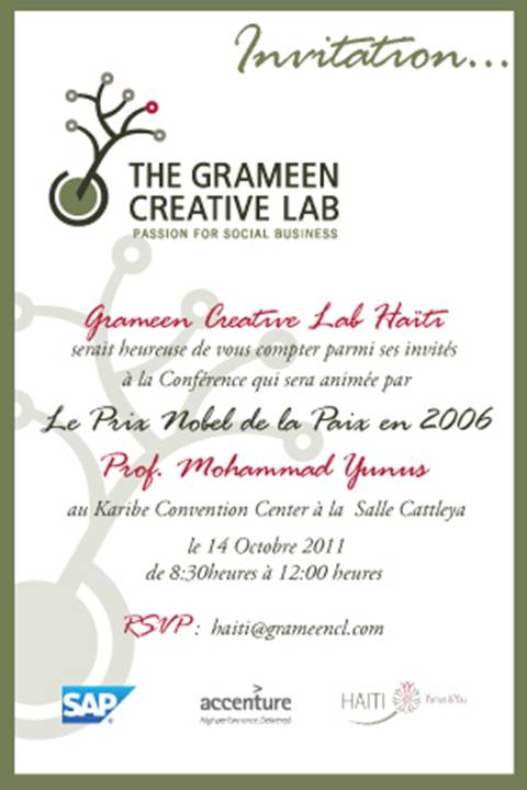 Carte d'invitation Grameen Creative Lab